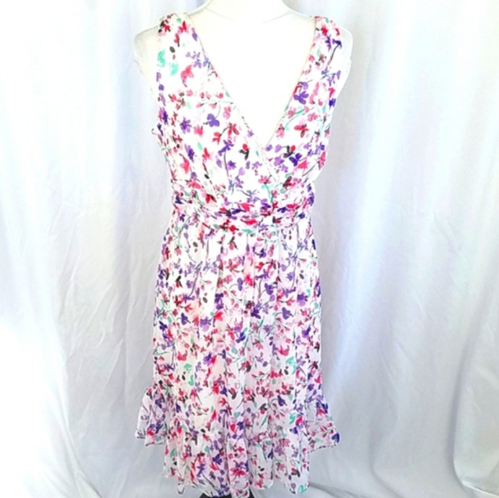 DKNY Women's Floral Sleeveless V Neck Above the Knee Sheath Dress Size 8